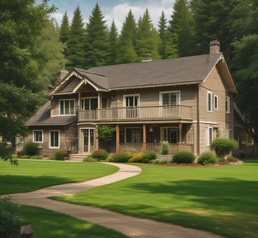 A home inspector examining the exterior of a cozy Edmonton area house on a beautiful clear day.