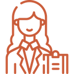 Ícono de arte de una mujer profesional con traje sosteniendo un portapapeles.