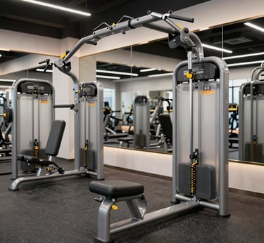 A sleek black and wood-themed gym space with personal training equipment reflecting high-end fitness.