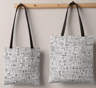 A vibrant collage showing a camping tent, a colorful plastic tarp covering goods, and a stylish modern tote bag.