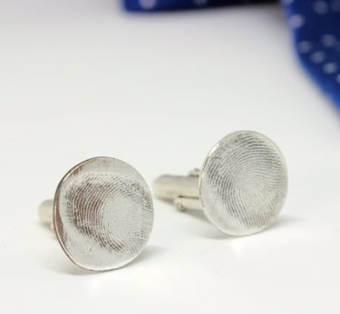 Silver fingerprint cufflinks by Impressions to Keep. Your actual fingerprints pressed into real silver fingerprint jewellery.