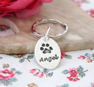 Silver real pet paw print keyring