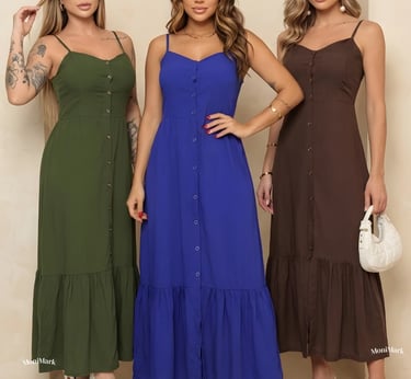 Vestido Feminino Longo em Viscolinho com Bojo