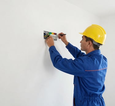 A cleaning cart is positioned in an outdoor area with a concrete building structure in the background. The cart holds a large bucket and cleaning supplies, including a striped cloth and a pink cloth hanging over the handle. A green scrubbing brush is placed on the bottom platform. Surrounding the area are vibrant flower beds with yellow and white flowers, as well as bushes and trees, contributing to a tidy and well-maintained environment.