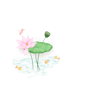 Pink lotus flower and green lily pad in a pond for art prints, greeting cards, stationery