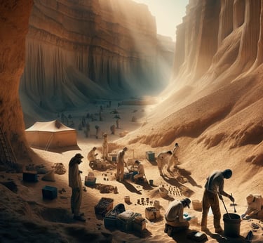a man standing in a desert area with a lot of people