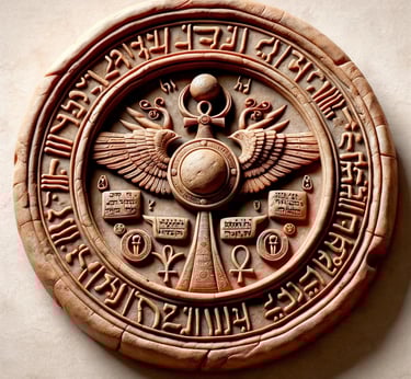 a circular stone plaque with a bird on it
