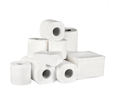 a bunch of rolls of toilet paper towels