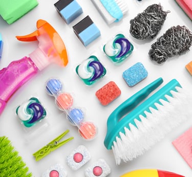 a variety of different colored plastic toys and accessories