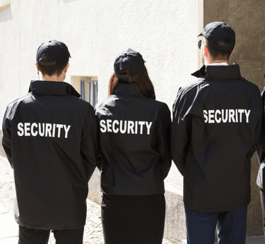a group of security officers standing in line