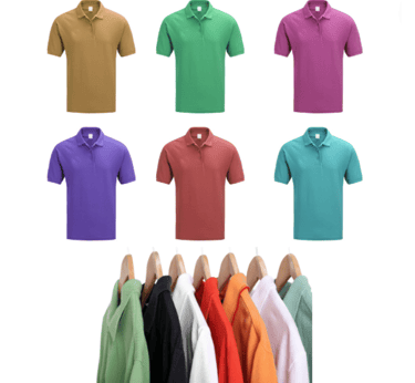 a variety of colored shirts and shirts on a rack