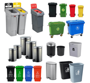a variety of different types of trash cans and trash cans