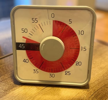 large visual timer sitting on a table