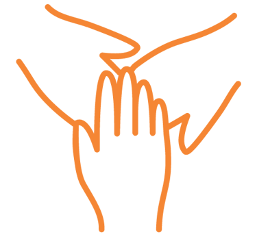 Graphic of three hands reaching together