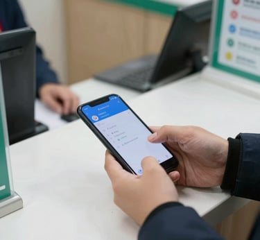 A cashier's desk showing income transactions being recorded in a neat ledger.