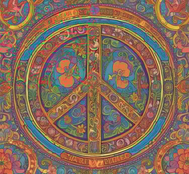 A vibrant photo of a classic hippie outfit with flowing fabrics and colorful patterns in a sunlit meadow.