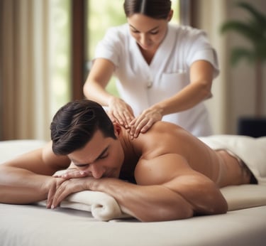 A serene massage room with calming decor and soft lighting.