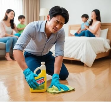 anh thanh niên chán ghét việc lau nhà