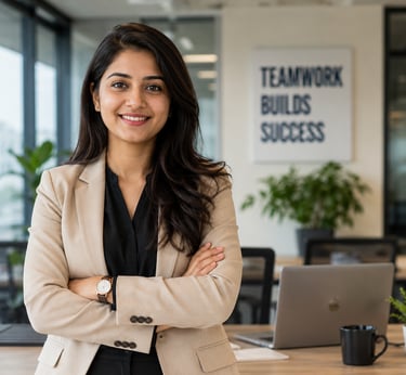 Professional woman in corporate office supporting recruitment, staffing, hiring, and career opportun