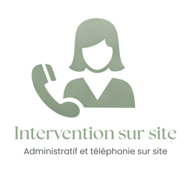 Icône de secrétaire avec téléphone pour service d'intervention sur site et secrétariat administratif.