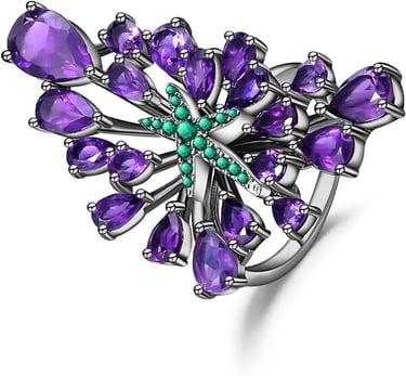 Natural Amethyst Green Nano Emerald Geometric Statement Rings