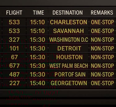 yellow and white old airport departure board on black background