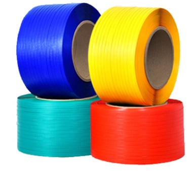 a group of three different coloured tape on a white background
