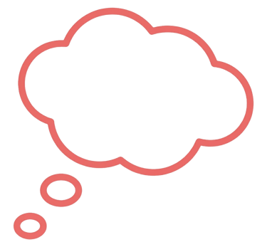 Pink outline of a thought bubble icon on a black background for creative brainstorming.