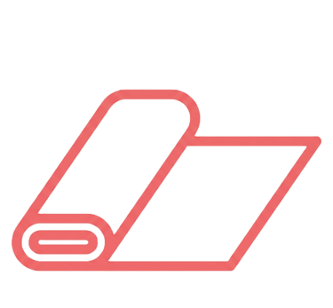A pink line art icon of a fabric roll or textile bolt on a black background.