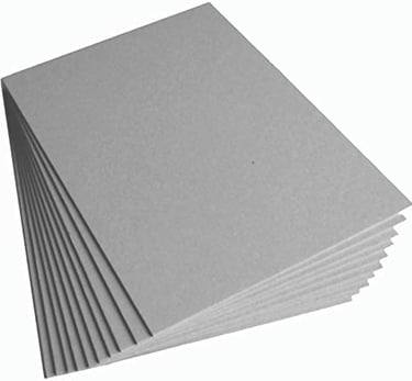 a stack of grey paper with a stack of five pieces of paper