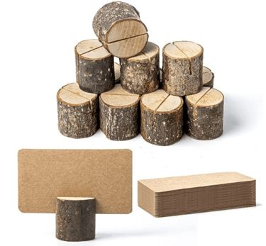 mini wooden stumps as table place card holders