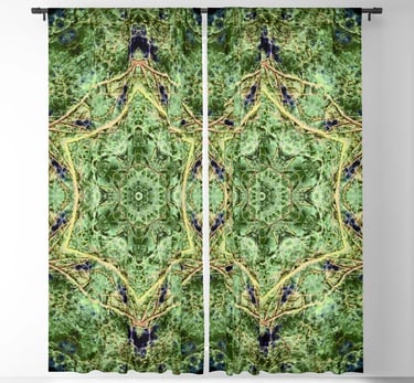 Digital image featuring an abstract forest kaleidoscope design on Black Out Curtains.