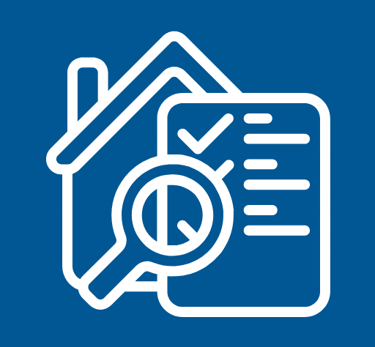 image of a drawing, house checklist and magnifying glass