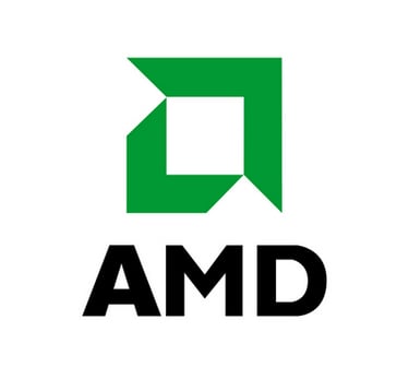 AMD official company logo featuring the green arrow icon and black bold text.