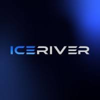 IceRiver logo in silver and blue text centered on a dark blue gradient background.
