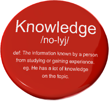 a red button with a white text that says knowledge and knowledge