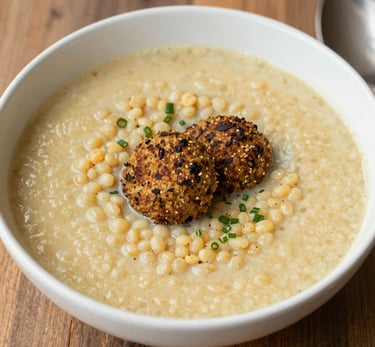 Close-up of a colorful homemade dish beautifully plated on a rustic wooden table. /