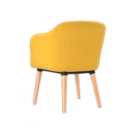 a yellow chair with a black and white chair