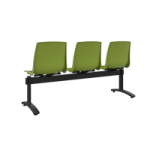a row of three seats with green seats