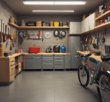 A garage filled with lots of tools and equipment