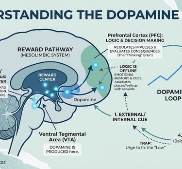 Infographic depicting the dopamine cycle of addiction.