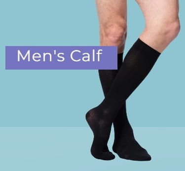Men's knee-high compression stockings helping improve circulation and reduce leg fatigue.