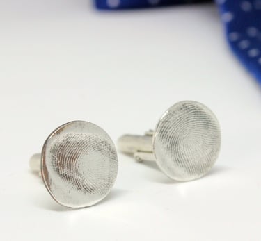 Silver fingerprint cufflinks by Impressions to Keep. Your actual fingerprints pressed into real silver fingerprint jewellery.