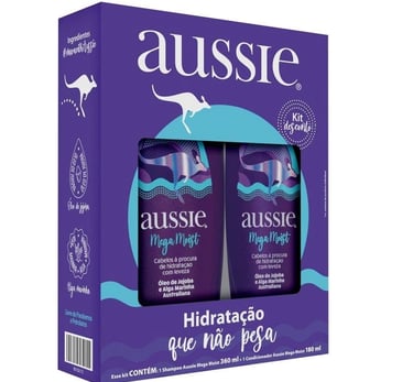Kit Aussie Mega Moist Super Hidratação Shampoo 360ml e Condicionador 