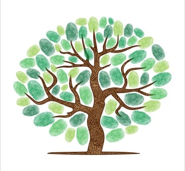 A fingerprint tree with a green fingerprint