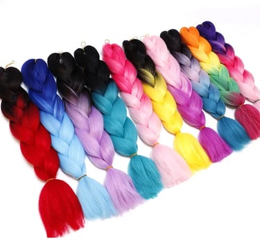 a bunch of colored braids on a white background