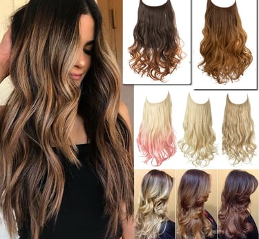 a woman with long halo hair and a wig style wig