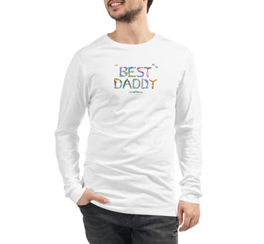 An adult long sleeve tshirt with the words Best Daddy printed on in tropical exotic wordart