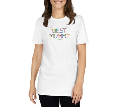 An adult tshirt with the words Best Mummy printed in tropical exotic wordart
