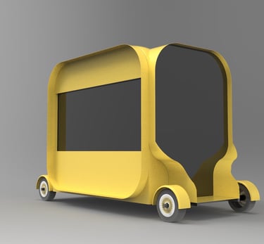 Bapsule : Stylish metal food pop-up shop with front window. with wheels